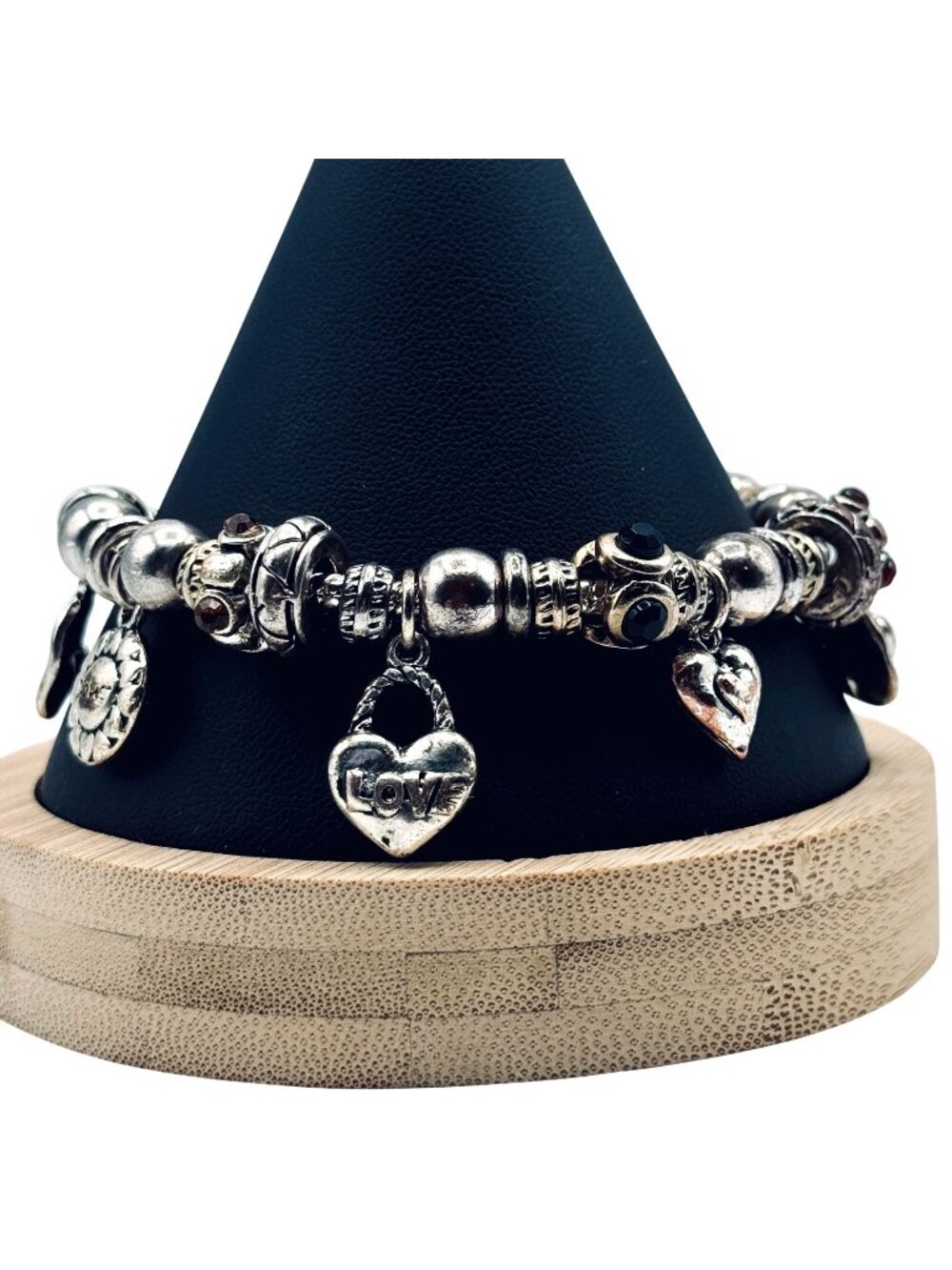 Vintage Slider Charm Bracelet Love Themed Charms Silver Tone Snake Chain *READ*